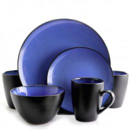 Gibson Soho Lounge 16 Piece Square Stoneware Dinnerware Set (colors-bi-colored: blue and black)