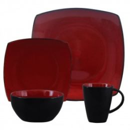 Gibson Soho Lounge 16 Piece Square Stoneware Dinnerware Set (colors-bi-colored: red and black)