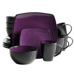 Gibson Soho Lounge Square 16-piece dinnerware set (by color: purple)